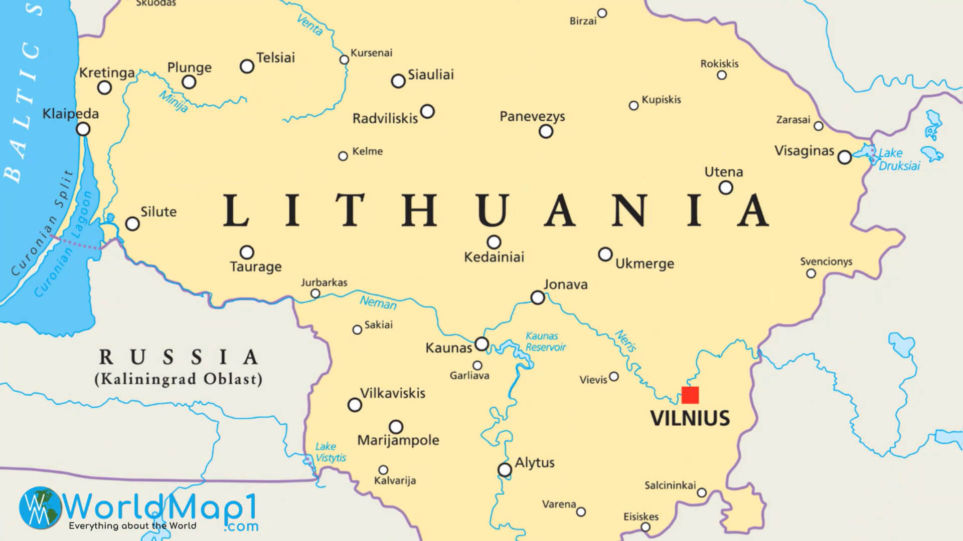 Lithuania Major Cities Map